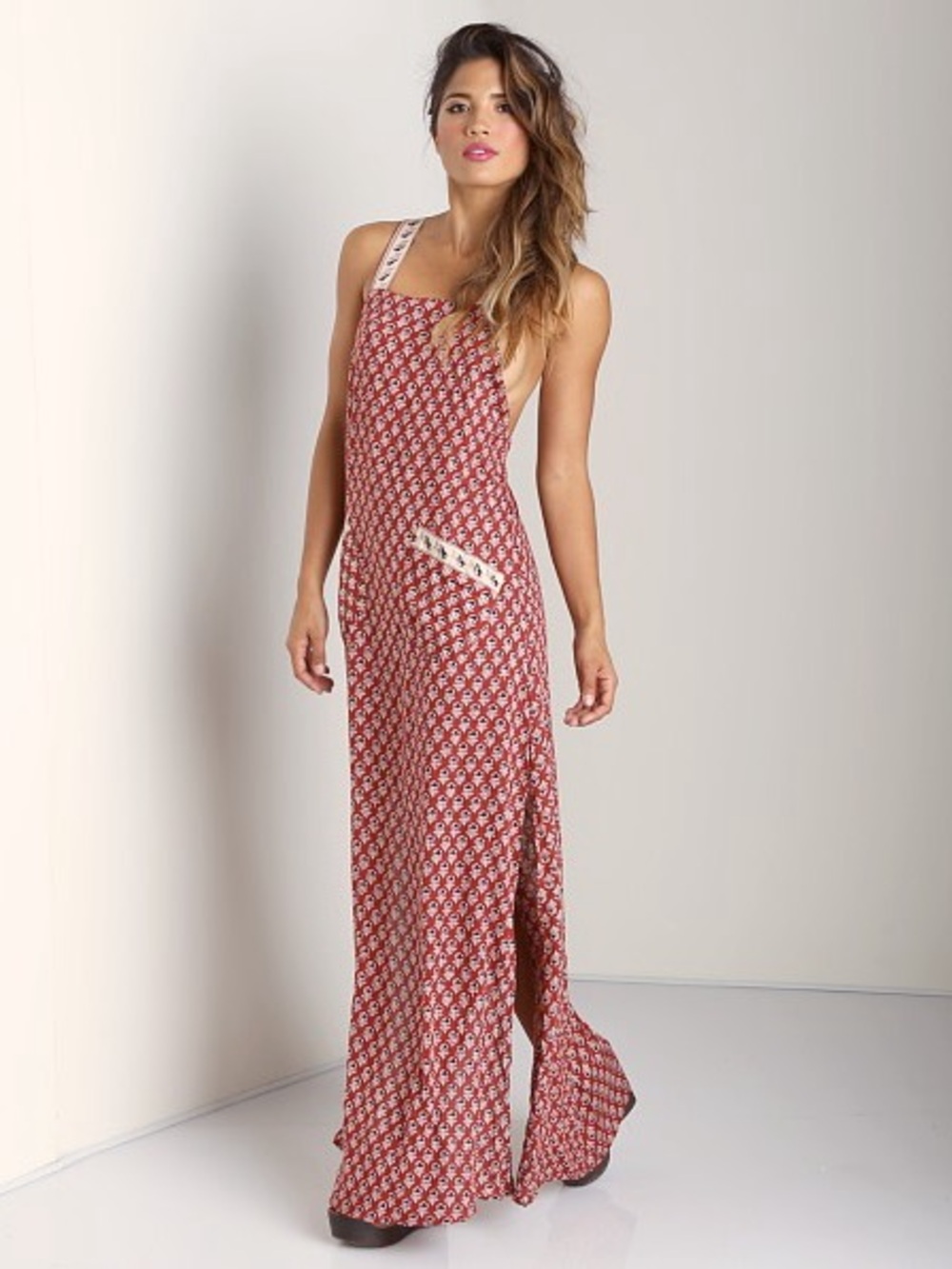 Flynn Skye Apron Maxi Burnt Red Rust Boho Dress Side Slits